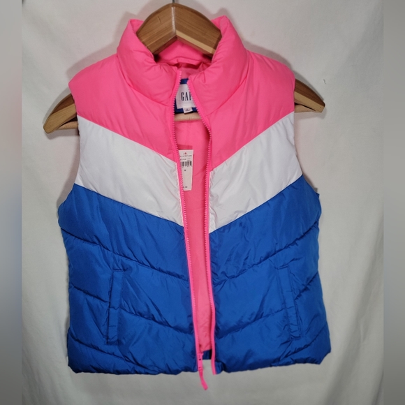 GAP Jackets & Blazers - NWT Gap pink, white, & blue puffer vest size medium. Really nice BRAND NEW!